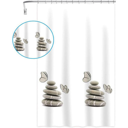 Tenda per doccia vasca da bagno impermeabile peva 12 ganci con fondo bianco decorazione con sassi stile shabby chic 240x200 cm - enzoled