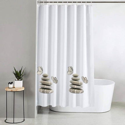 Tenda per doccia vasca da bagno impermeabile peva 12 ganci con fondo bianco decorazione con sassi stile shabby chic 240x200 cm - enzoled