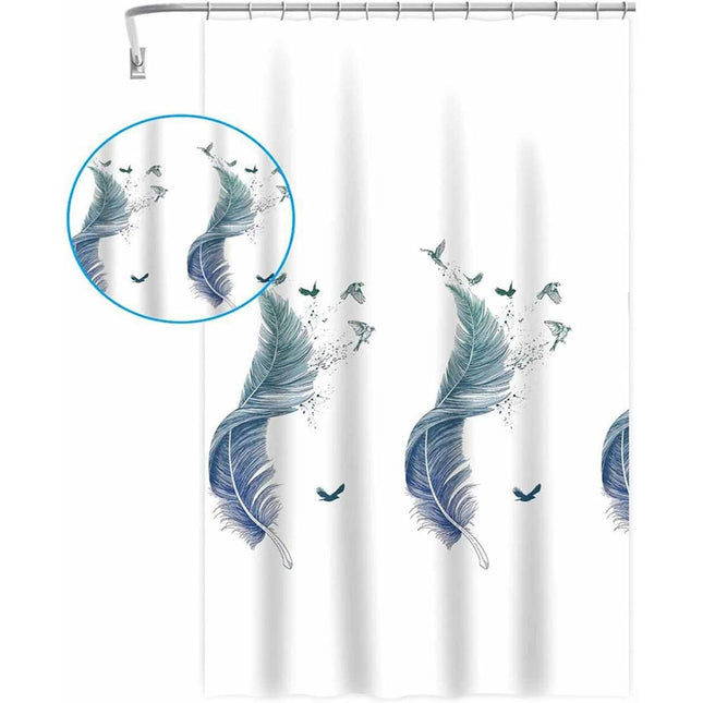 Tenda per doccia vasca da bagno impermeabile pvc 12 ganci con fondo bianco decorata con piume 240x200 cm - enzoled