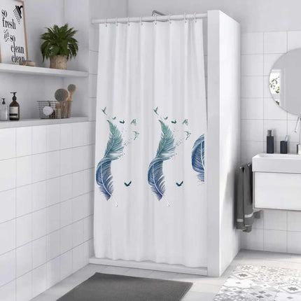 Tenda per doccia vasca da bagno impermeabile pvc 12 ganci con fondo bianco decorata con piume 240x200 cm - enzoled