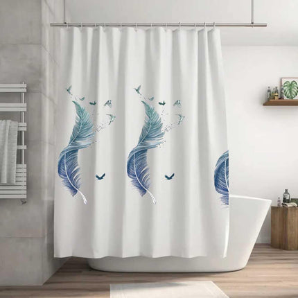 Tenda per doccia vasca da bagno impermeabile pvc 12 ganci con fondo bianco decorata con piume 240x200 cm - enzoled