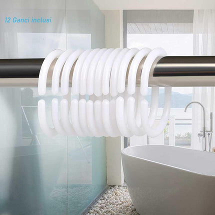 Tenda per doccia vasca da bagno impermeabile pvc 12 ganci con fondo bianco decorata con piume 240x200 cm - enzoled