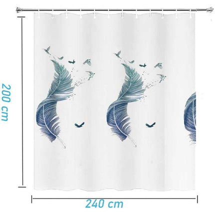 Tenda per doccia vasca da bagno impermeabile pvc 12 ganci con fondo bianco decorata con piume 240x200 cm - enzoled