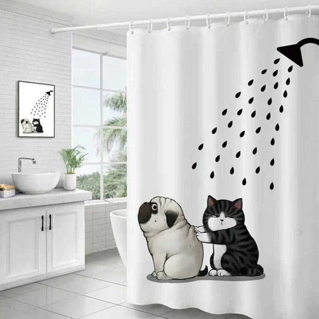 Tenda per doccia vasca da bagno impermeabile pvc 12 ganci decorata con cane e gatto 200x180 cm - enzoled