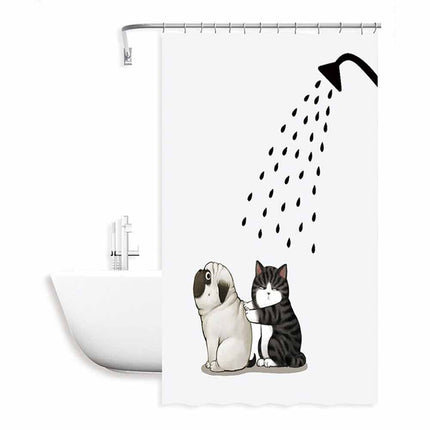 Tenda per doccia vasca da bagno impermeabile pvc 12 ganci decorata con cane e gatto 200x180 cm - enzoled