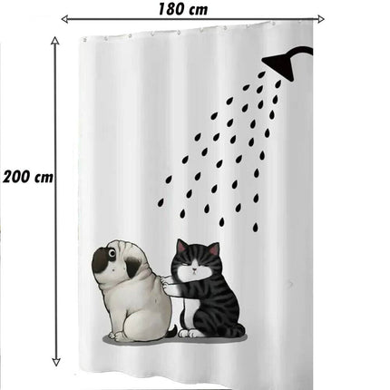 Tenda per doccia vasca da bagno impermeabile pvc 12 ganci decorata con cane e gatto 200x180 cm - enzoled
