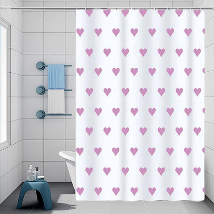 Tenda per doccia vasca da bagno impermeabile pvc 12 ganci decorata con cuori rosa 180x200 cm - enzoled