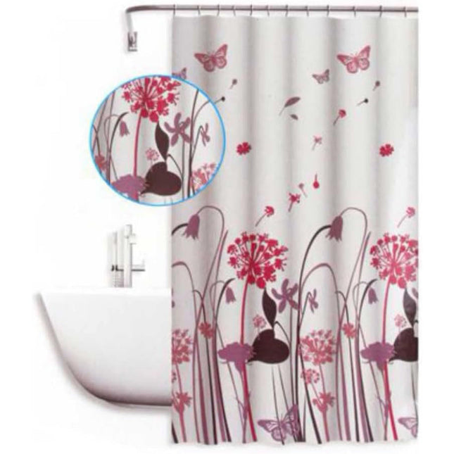 Tenda per doccia vasca da bagno impermeabile pvc 12 ganci decorata con fiori e farfalle 200x180 cm - enzoled