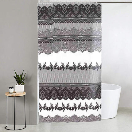 Tenda per doccia vasca da bagno impermeabile pvc 12 ganci effetto pizzo di colore nero 200X180 CM - enzoled