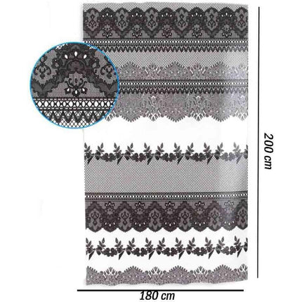 Tenda per doccia vasca da bagno impermeabile pvc 12 ganci effetto pizzo di colore nero 200X180 CM - enzoled