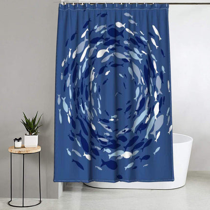 Tenda per doccia vasca da bagno impermeabile pvc 12 ganci stile marino blu con pesci 180x200 cm - enzoled