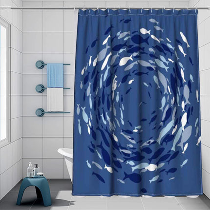 Tenda per doccia vasca da bagno impermeabile pvc 12 ganci stile marino blu con pesci 180x200 cm - enzoled