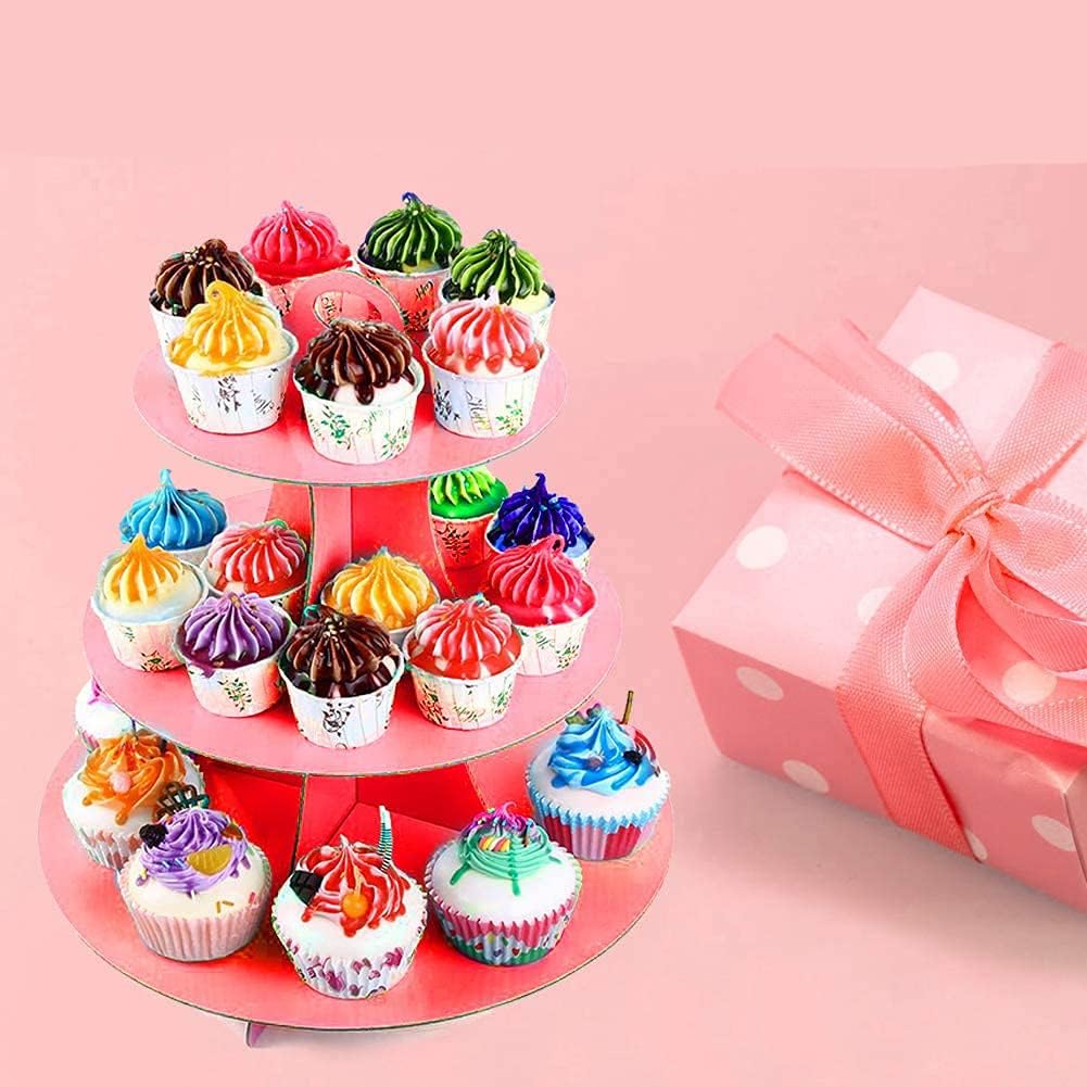 Alzatina per dolci rossa alzata torta a 3 livelli in cartone stand supporto cupcake espositore per feste - enzoled