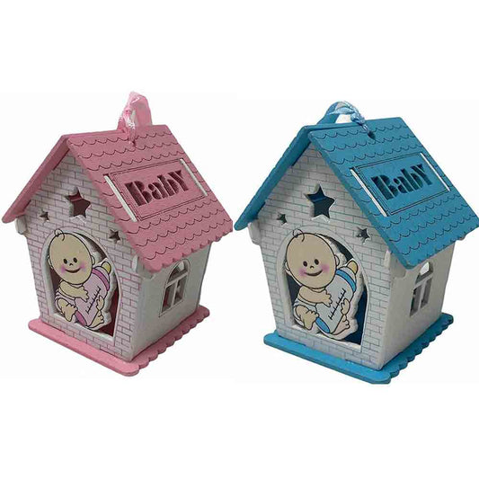 Set 12 Bomboniera battesimo scatolina in legno portaconfetti a casetta per Nascita Bimbo con biberon Rosa e Celeste - enzoled
