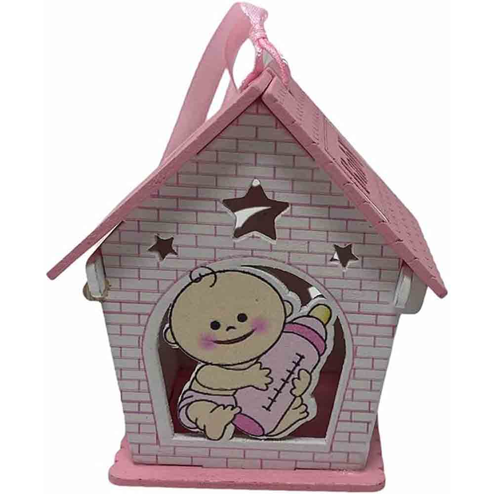 Set 12 Bomboniera battesimo scatolina in legno portaconfetti a casetta per Nascita Bimbo con biberon Rosa e Celeste - enzoled