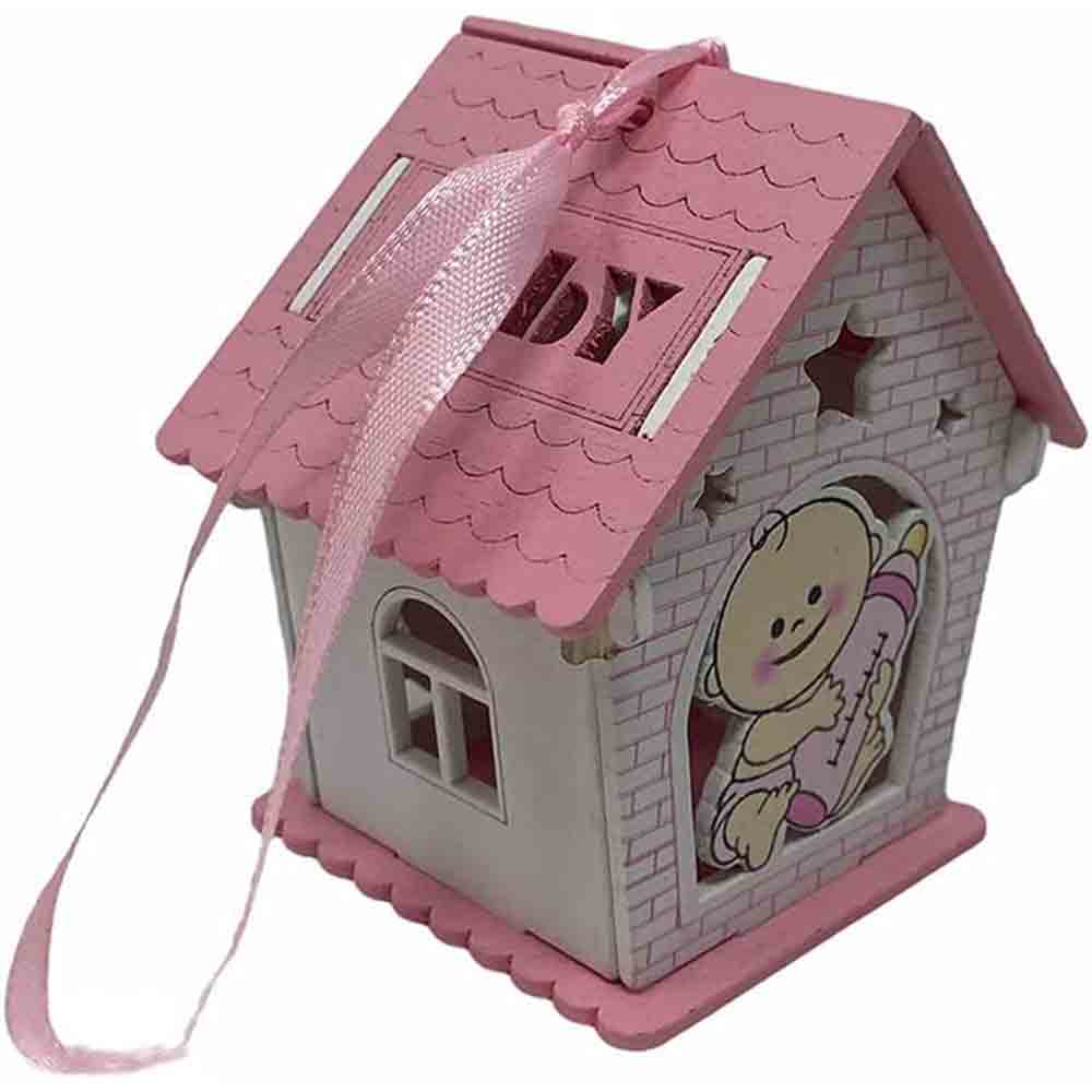 Set 12 Bomboniera battesimo scatolina in legno portaconfetti a casetta per Nascita Bimbo con biberon Rosa e Celeste - enzoled