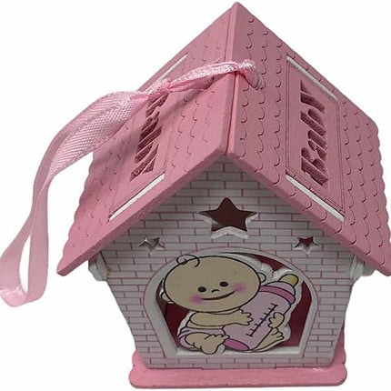 Set 12 Bomboniera battesimo scatolina in legno portaconfetti a casetta per Nascita Bimbo con biberon Rosa e Celeste - enzoled