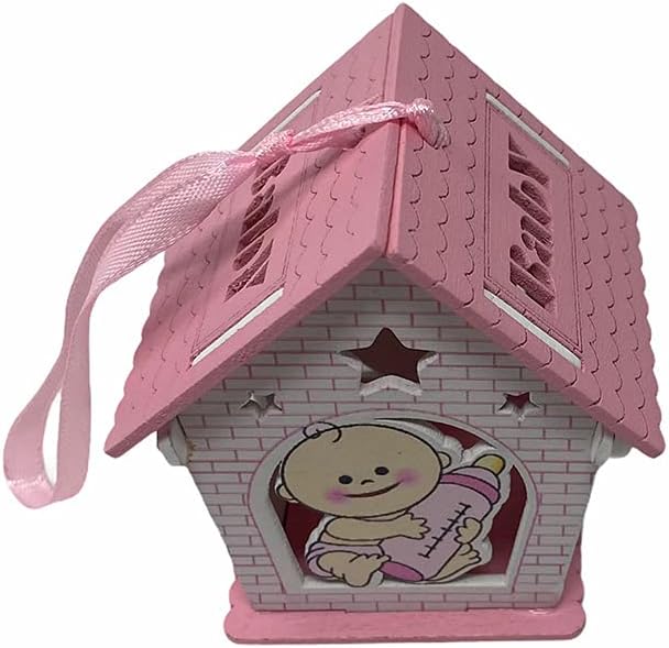 Set 12 Bomboniera battesimo scatolina in legno portaconfetti a casetta per Nascita Bimbo con biberon Rosa e Celeste - enzoled