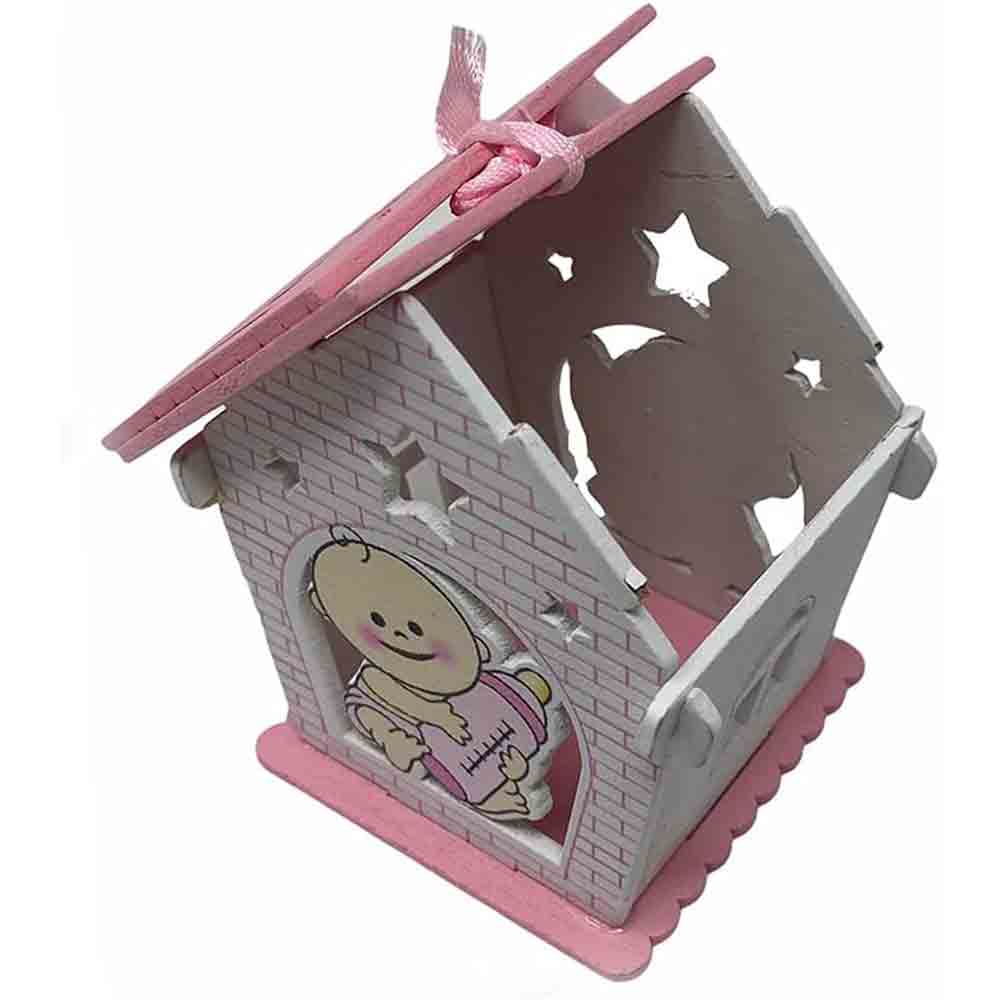 Set 12 Bomboniera battesimo scatolina in legno portaconfetti a casetta per Nascita Bimbo con biberon Rosa e Celeste - enzoled