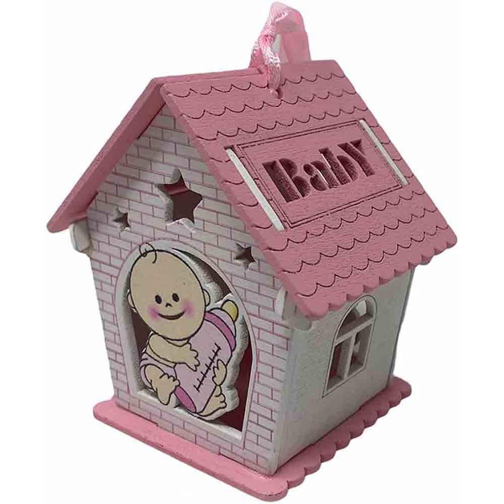 Set 12 Bomboniera battesimo scatolina in legno portaconfetti a casetta per Nascita Bimbo con biberon Rosa e Celeste - enzoled