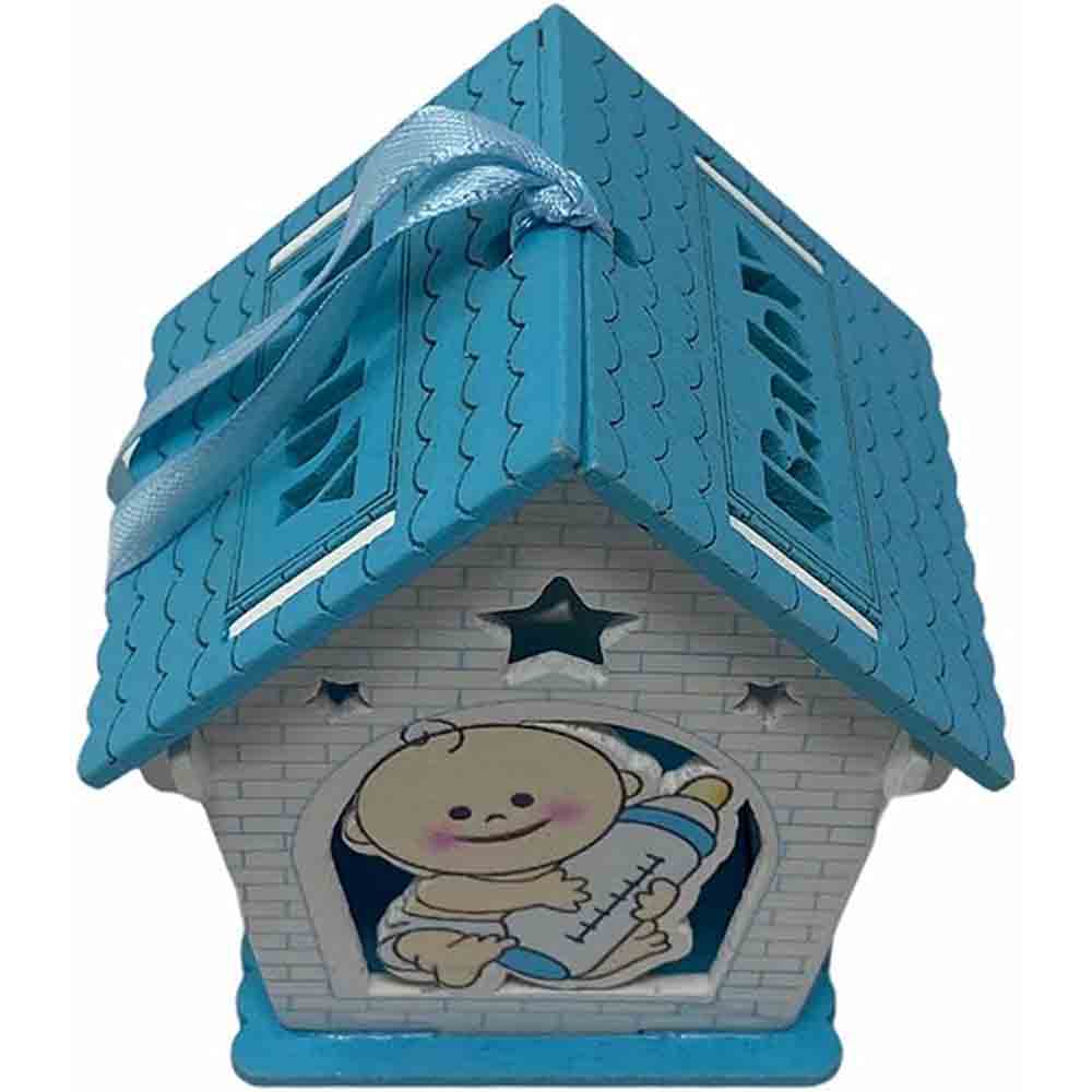 Set 12 Bomboniera battesimo scatolina in legno portaconfetti a casetta per Nascita Bimbo con biberon Rosa e Celeste - enzoled