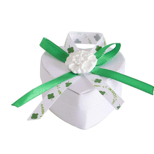 12 Scatolina portaconfetti a Cuore per promessa di Matrimonio bomboniere segnaposto in Tessuto Bianco e Verde - enzoled