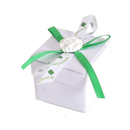 12 Scatolina portaconfetti a Quadrata per promessa di Matrimonio bomboniere segnaposto in Tessuto Bianco e Verde - enzoled