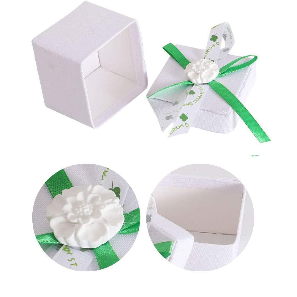 12 Scatolina portaconfetti a Quadrata per promessa di Matrimonio bomboniere segnaposto in Tessuto Bianco e Verde - enzoled