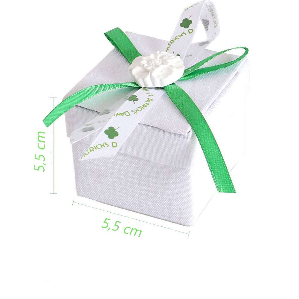 12 Scatolina portaconfetti a Quadrata per promessa di Matrimonio bomboniere segnaposto in Tessuto Bianco e Verde - enzoled