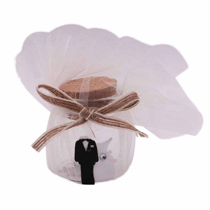 Barattolino portaconfetti in vetro con tappo in sughero velo bianco per matrimonio sposi 12 bomboniere segnaposto confettata - enzoled