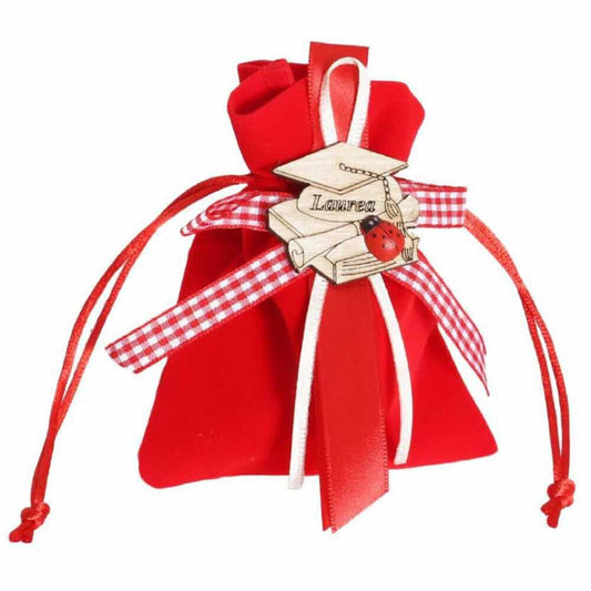 Bomboniera Sacchetto in velluto Porta Confetti per laurea rosso 12 Sacchetti decorati con tocco pergamena e nastro - enzoled
