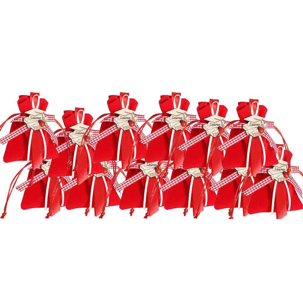 Bomboniera Sacchetto in velluto Porta Confetti per laurea rosso 12 Sacchetti decorati con tocco pergamena e nastro - enzoled