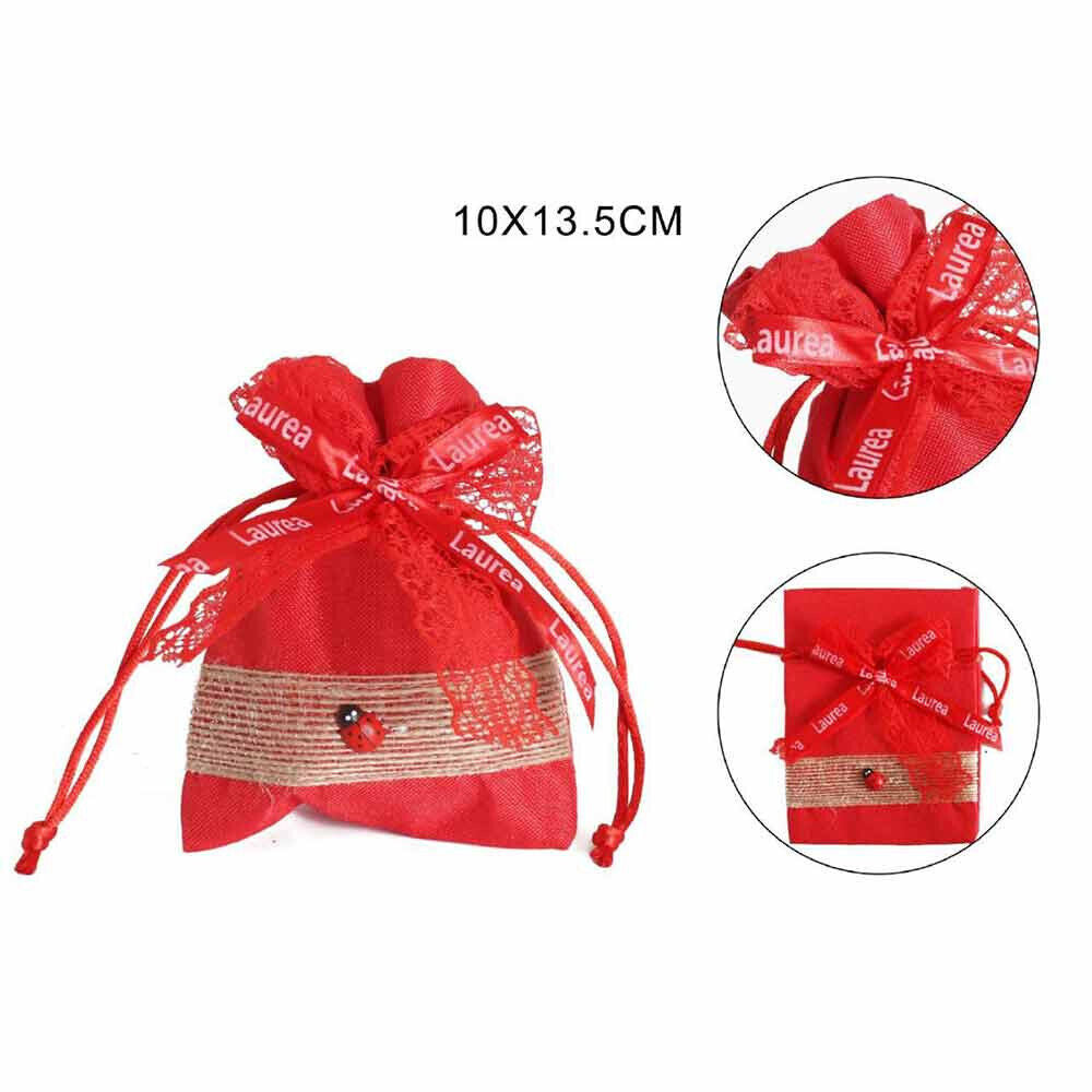 Bomboniera Sacchetto Porta Confetti per laurea rosso 12 Sacchetti decorati con coccinella e juta - enzoled