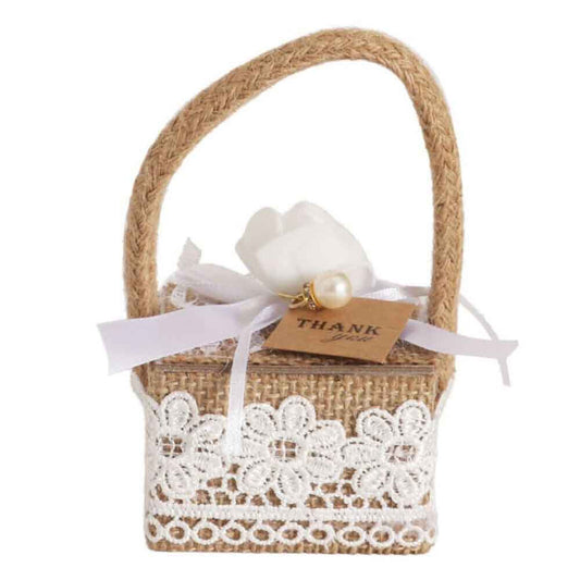 Scatoline portaconfetti in juta 12 pezzi bomboniere con merletto per matrimonio anniversario comunione porta confetti segnaposto - enzoled
