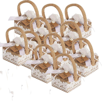 Scatoline portaconfetti in juta 12 pezzi bomboniere con merletto per matrimonio anniversario comunione porta confetti segnaposto - enzoled