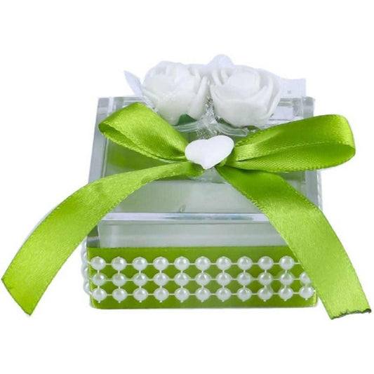 Set 12 scatolina portaconfetti per Promessa di Matrimonio bomboniere segnaposto in plexiglass Trasparenti Decorate Verde - enzoled