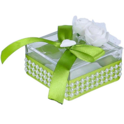 Set 12 scatolina portaconfetti per Promessa di Matrimonio bomboniere segnaposto in plexiglass Trasparenti Decorate Verde - enzoled