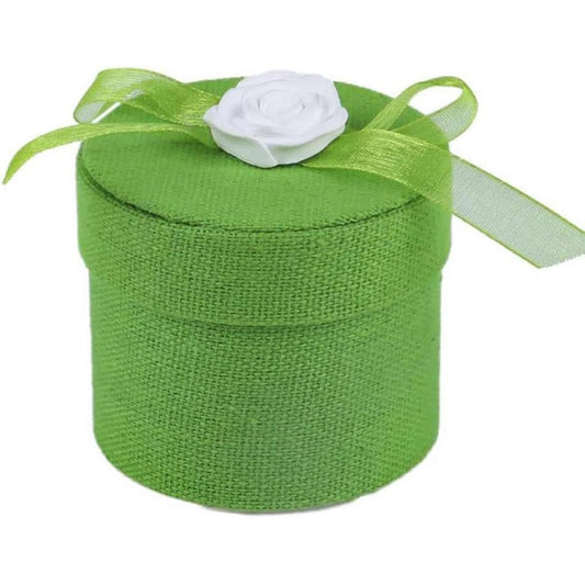 Set 12 scatolina portaconfetti Rotonda per Promessa di Matrimonio bomboniere segnaposto in Tessuto Verde - enzoled