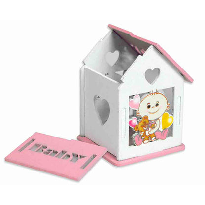 Set 12 scatoline portaconfetti rosa a forma di casetta con tetto apribile per bimba bomboniere per nascita battesimo - enzoled