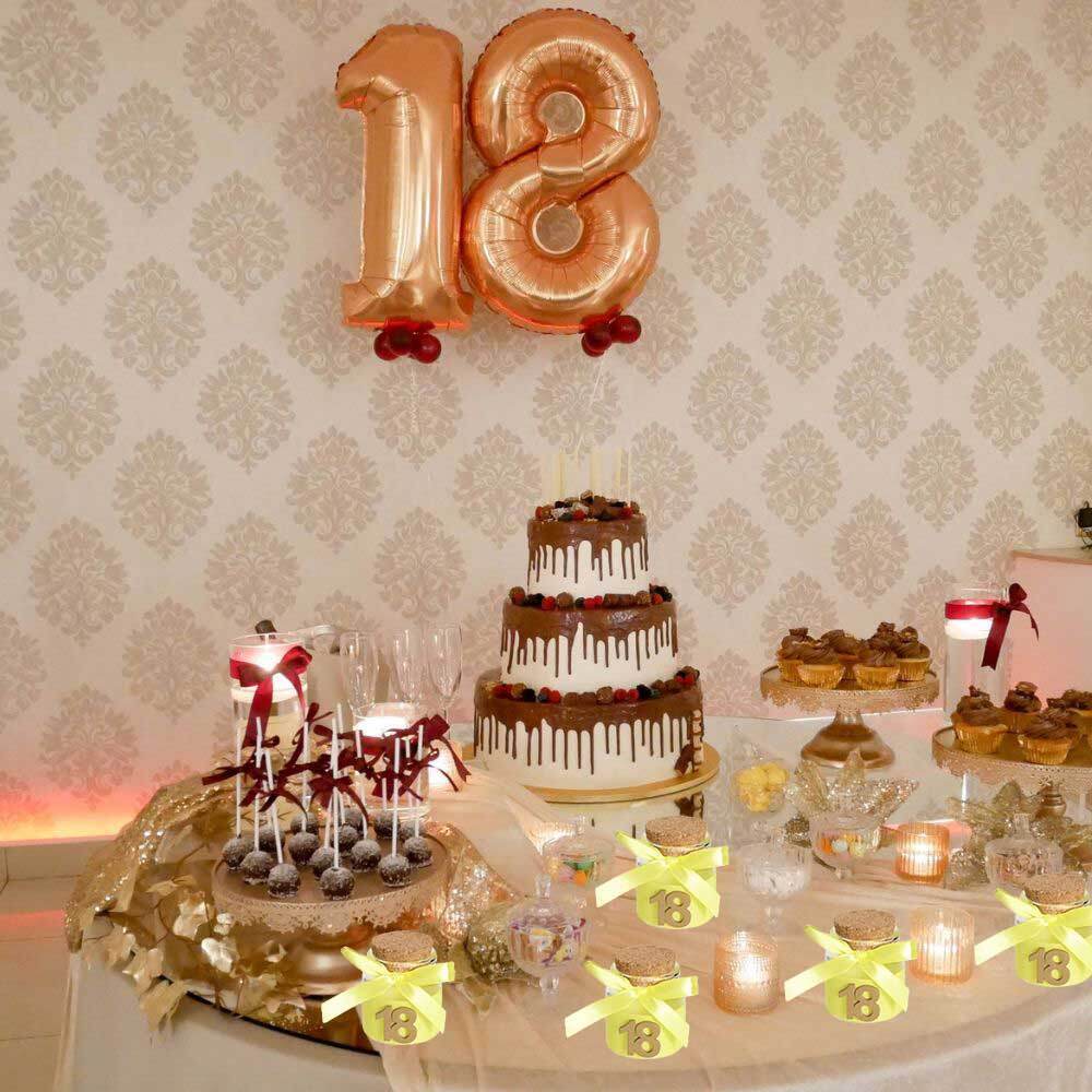 Bomboniera portaconfetti per 18 Anni 12 Pezzi barattoli in Vetro diciottesimo Compleanno Tappo in Sughero Decorato con Nastro di Raso - enzoled