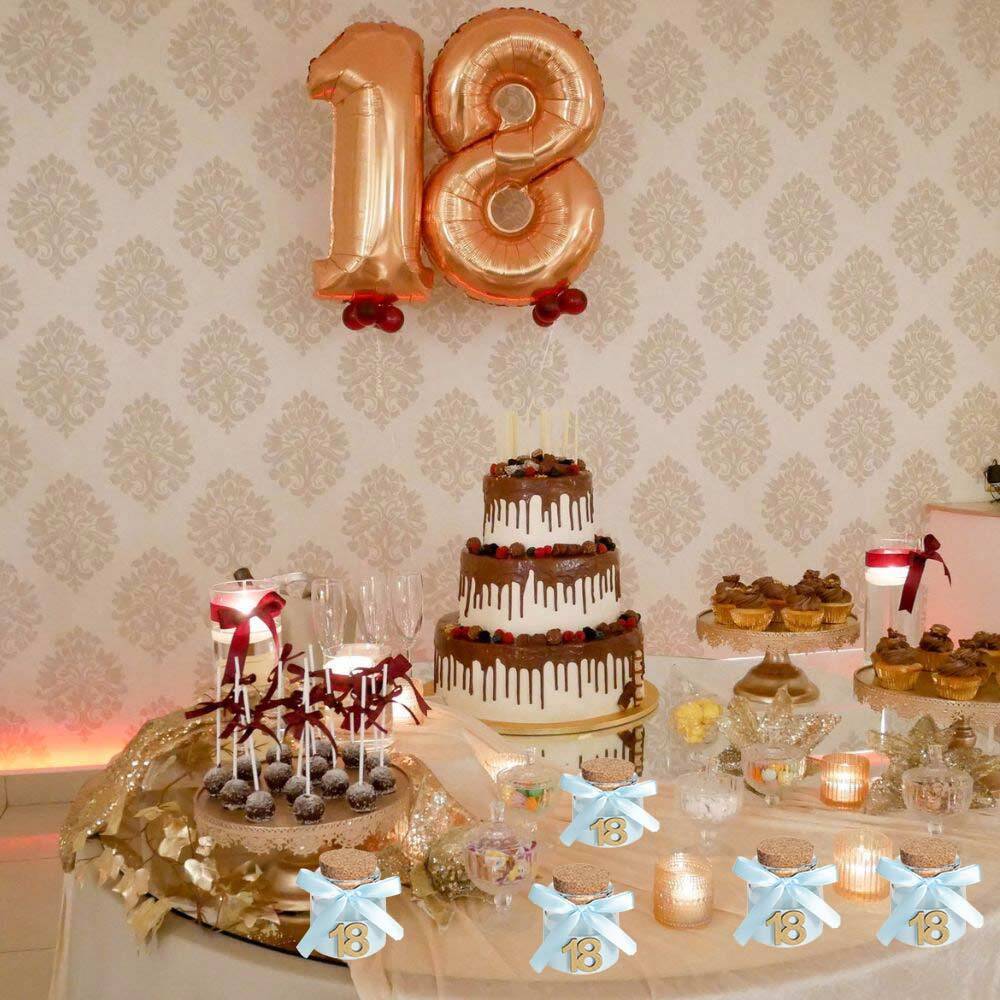 Bomboniera portaconfetti per 18 Anni 12 Pezzi barattoli in Vetro diciottesimo Compleanno Tappo in Sughero Decorato con Nastro di Raso - enzoled