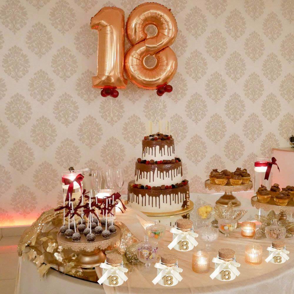 Bomboniera portaconfetti per 18 Anni 12 Pezzi barattoli in Vetro diciottesimo Compleanno Tappo in Sughero Decorato con Nastro di Raso - enzoled