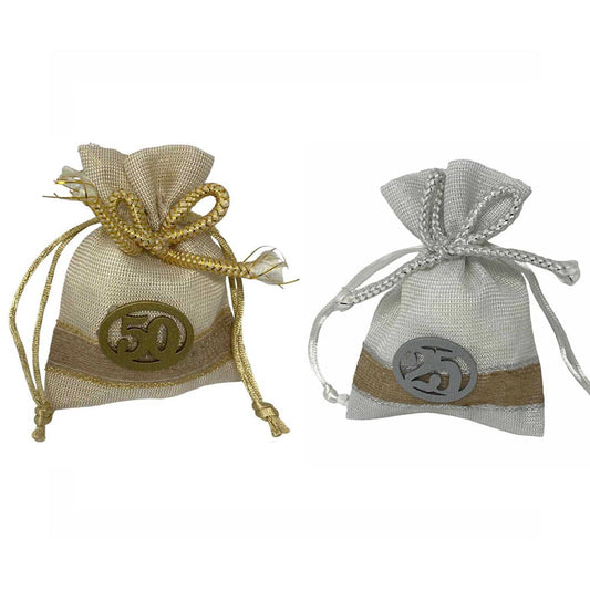 Bomboniera Sacchetto Porta Confetti per Anniversario 25 o 50 Anni 12 Sacchetti Nozze d’Oro d’Argento - enzoled