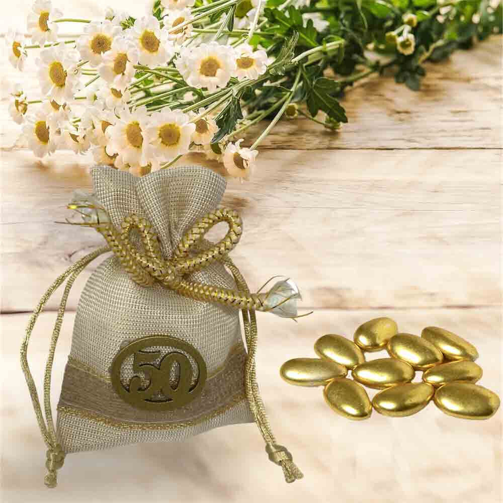 Bomboniera Sacchetto Porta Confetti per Anniversario 25 o 50 Anni 12 Sacchetti Nozze d’Oro d’Argento - enzoled