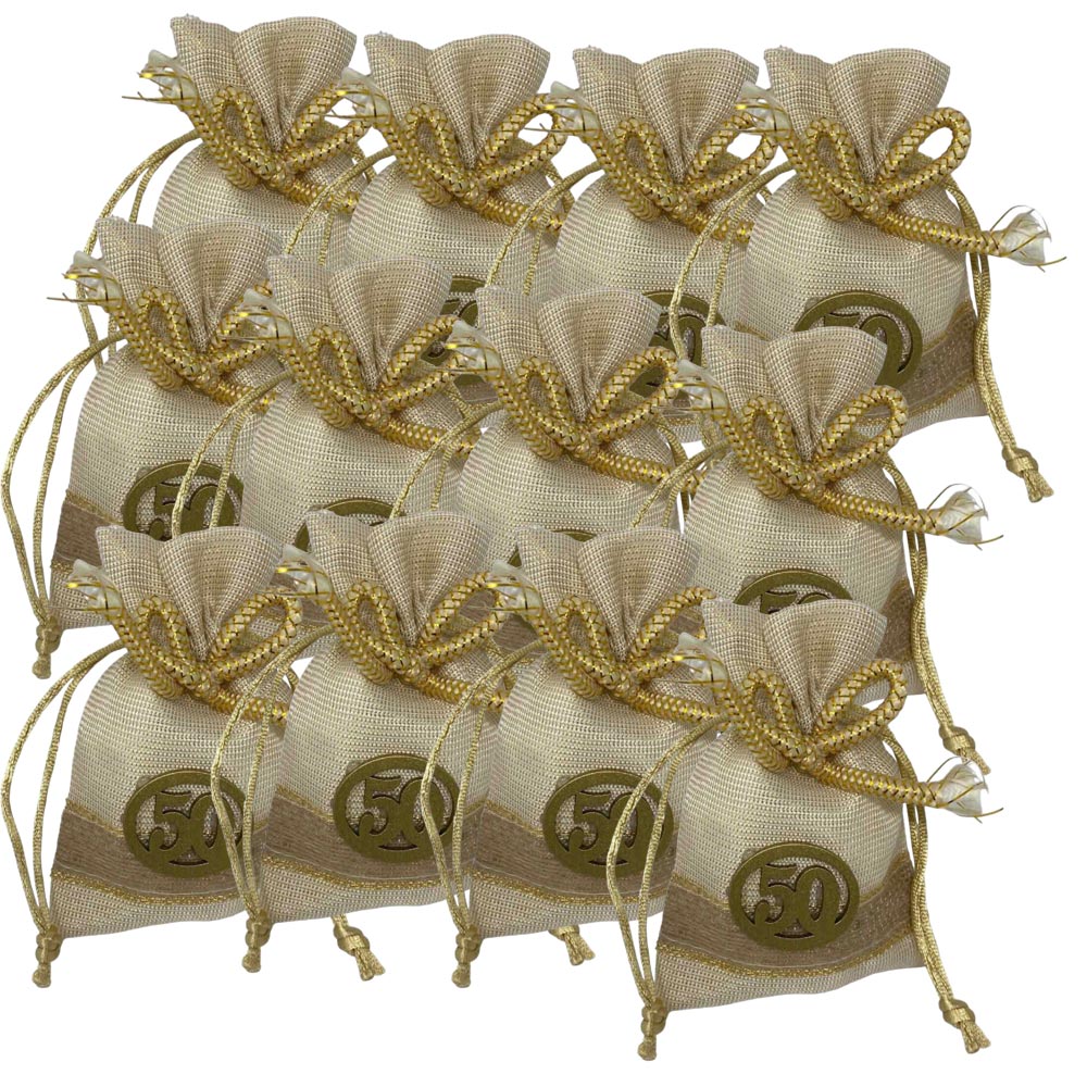 Bomboniera Sacchetto Porta Confetti per Anniversario 25 o 50 Anni 12 Sacchetti Nozze d’Oro d’Argento - enzoled