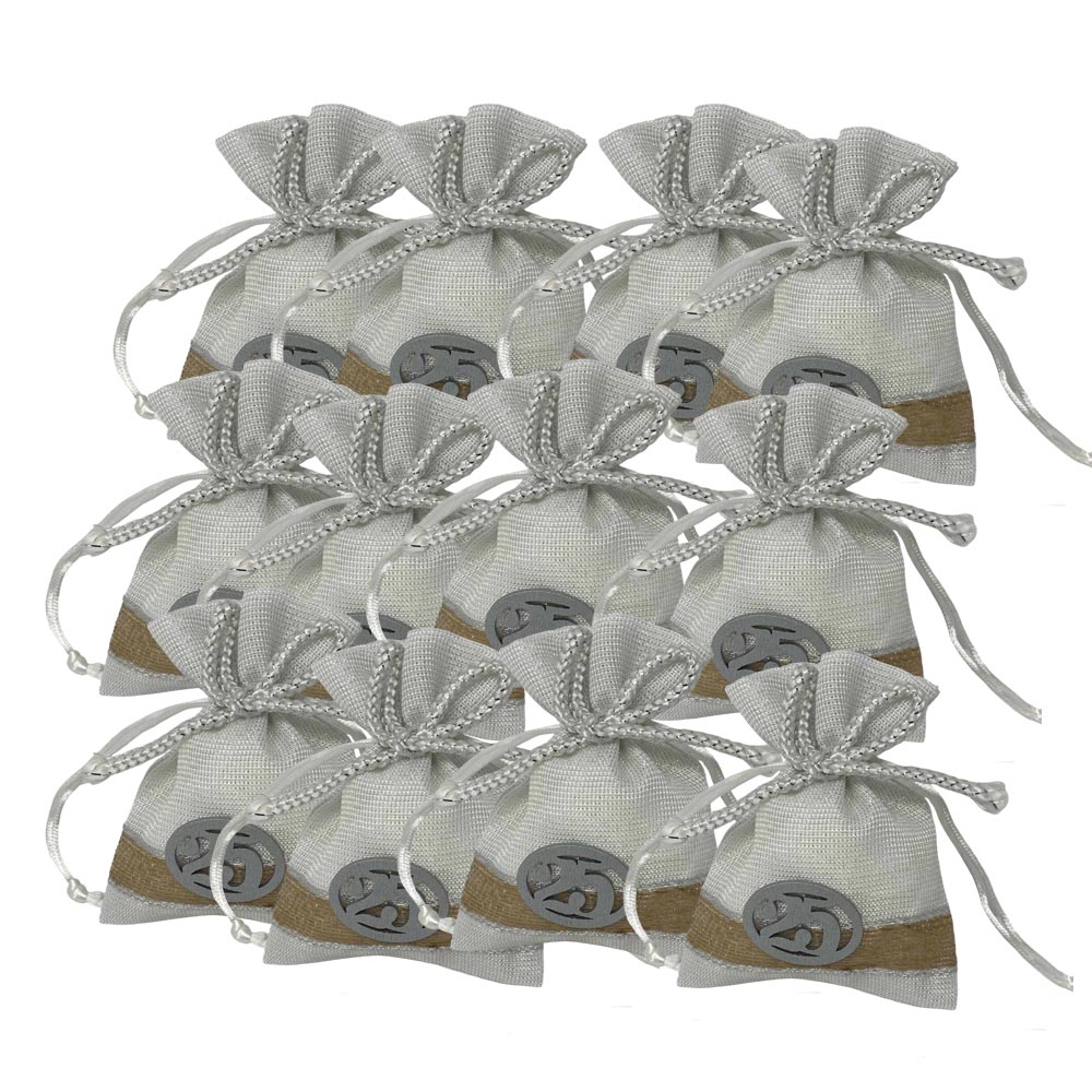 Bomboniera Sacchetto Porta Confetti per Anniversario 25 o 50 Anni 12 Sacchetti Nozze d’Oro d’Argento - enzoled