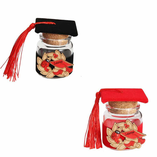 Bomboniera portaconfetti per Laurea 12 barattoli in Vetro Tappo in Sughero Cappello Tocco con Nappa - enzoled