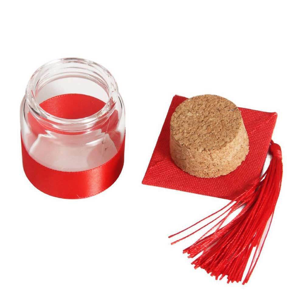 Bomboniera portaconfetti per Laurea 12 barattoli in Vetro Tappo in Sughero Cappello Tocco con Nappa Gufo - enzoled