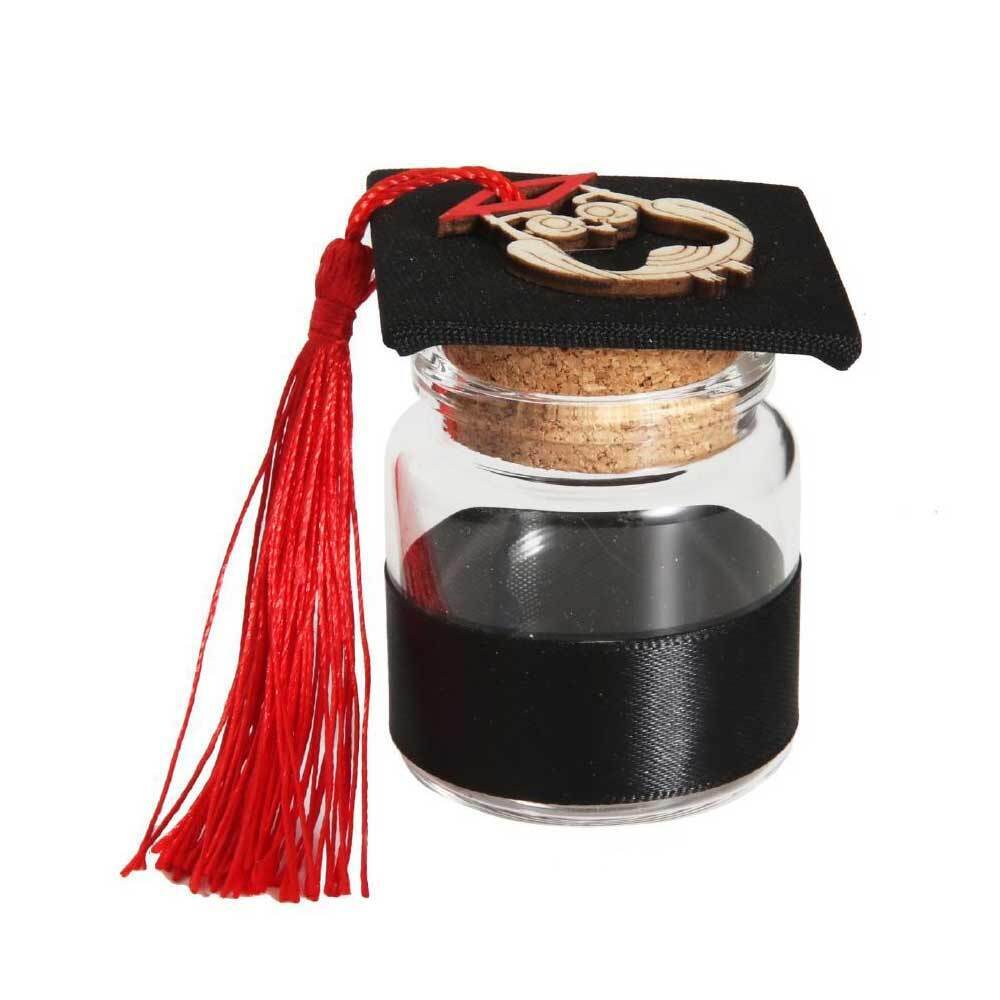 Bomboniera portaconfetti per Laurea 12 barattoli in Vetro Tappo in Sughero Cappello Tocco con Nappa Gufo - enzoled