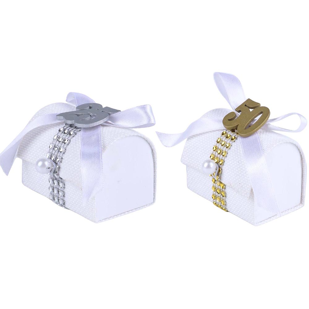 Bomboniera Bauletto Decorato Porta Confetti 50° e 25° Anniversario segnaposto12 Pezzi Nozze d’Oro o d’Argento - enzoled